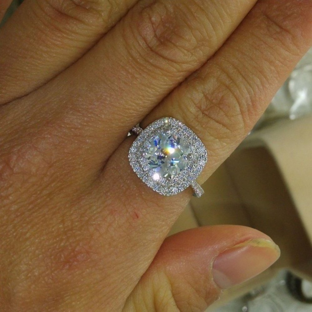 NEW 925 Sterling Silver Diamond Double Halo Ring - Picture 4 of 8